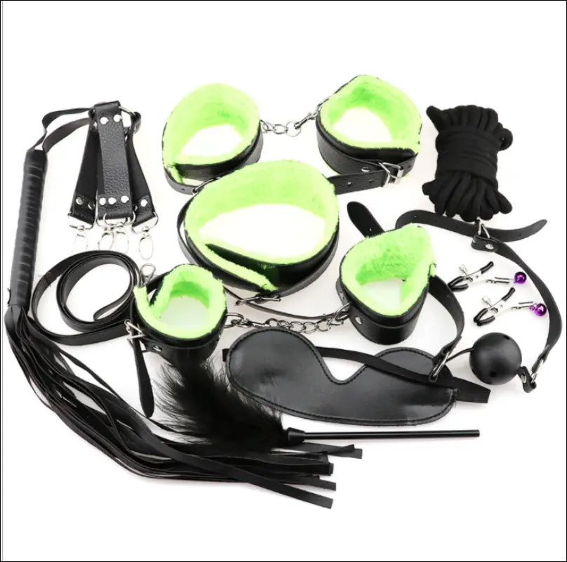 10-delige Soft PU Leer Handboeien Set voor BDSM Spelletjes - Licht Groen - Bondage set