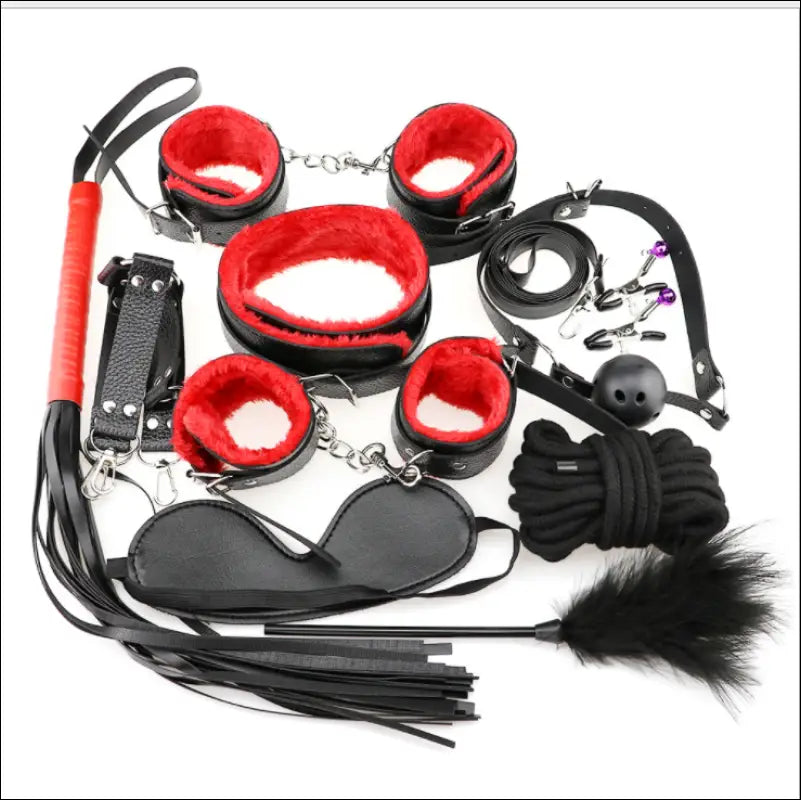 10-delige Soft PU Leer Handboeien Set voor BDSM Spelletjes - Rood - Bondage set