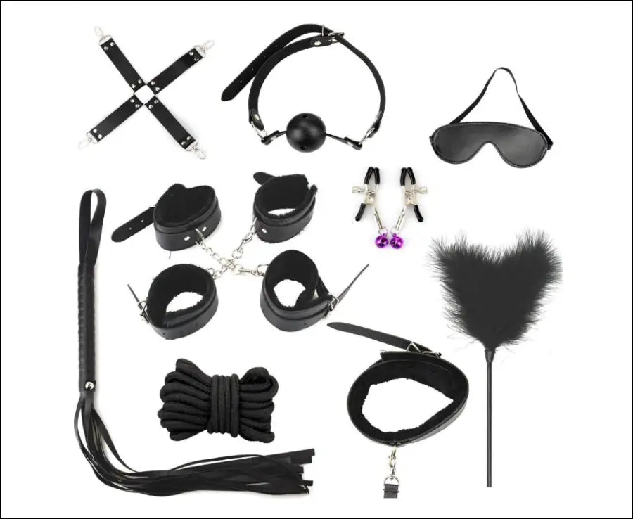 10-delige Soft PU Leer Handboeien Set voor BDSM Spelletjes - Zwart - Bondage set