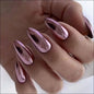 Afneembare plak nagels Bronze - MEI-487-Light pink plating (almond nails) / 24 pieces of nails + sand scraper + jelly