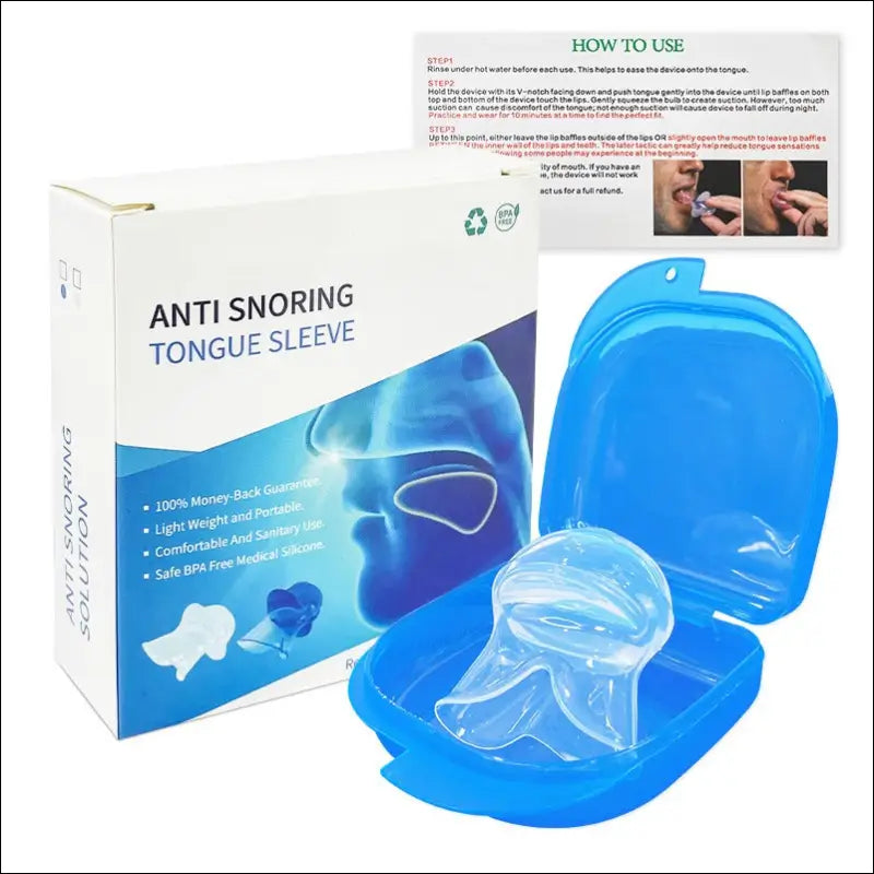 Anti Snurken Tong Sleeve - Silicone Respirator - New color box + blauwe cover + witte tong cover + color box - slapen