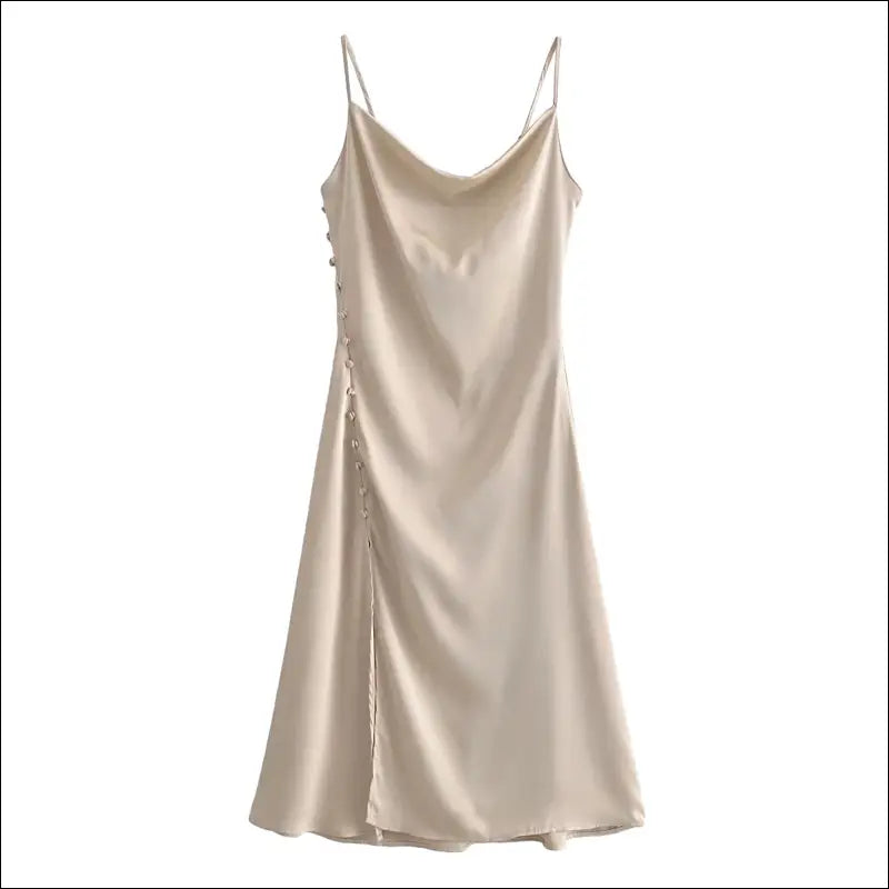 Dames French Silk-Satin Strapless Jurk - Polyester Fiber - Beige / XS - jurk