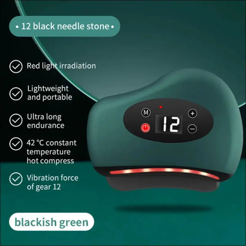 Elektrische Guasha Massager - Hot Compress Oog- en Gezichtsmassage - Groen / 12 black needle stone - Massage tool