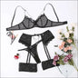 Eprolo Kanten BH Slip en Jarretels Set - Mooie Ketting Afwerking - Zwart / S - lingerie set