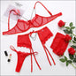 Eprolo Kanten BH Slip en Jarretels Set - Mooie Ketting Afwerking - Rood / S - lingerie set