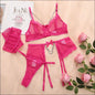 Eprolo Kanten BH Slip en Jarretels Set - Mooie Ketting Afwerking - Roze Rood / S - lingerie set