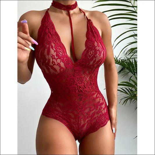 Eprolo Kanten Elastische Body met Nekband - Lace Jumpsuit Style - kanten body