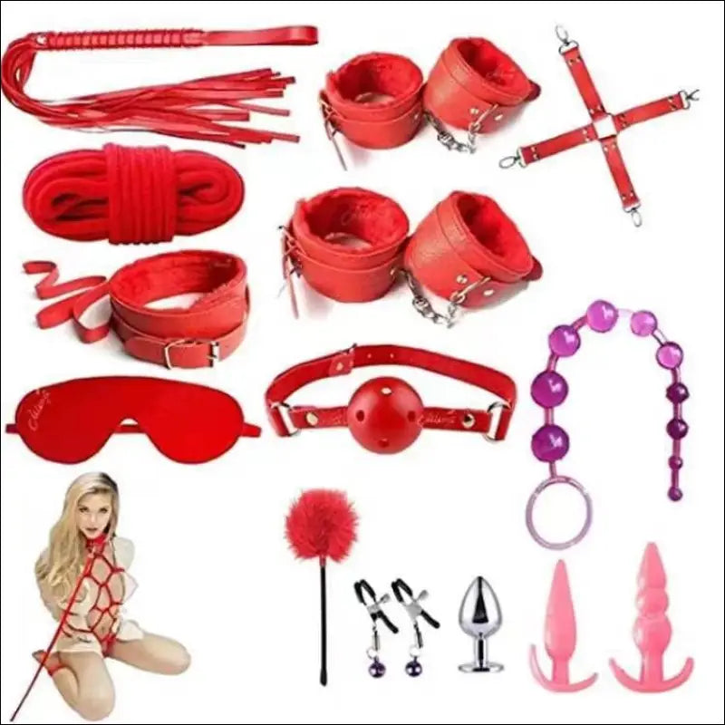 Eprolo Leather Goods Plush 14-Piece Set - Erotische Adult Bondage Achter Anaal Plug - Bondage set