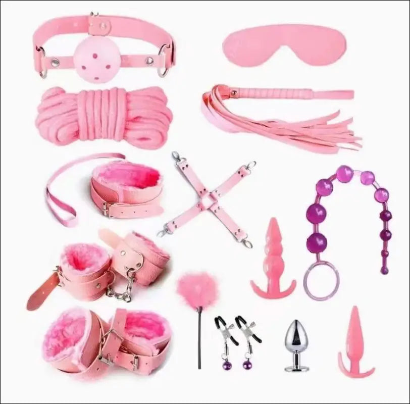 Eprolo Leather Goods Plush 14-Piece Set - Erotische Adult Bondage Achter Anaal Plug - Bondage set