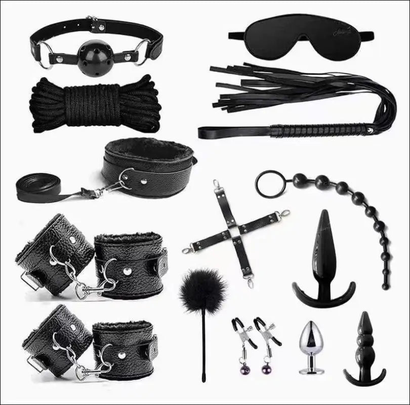 Eprolo Leather Goods Plush 14-Piece Set - Erotische Adult Bondage Achter Anaal Plug - Bondage set