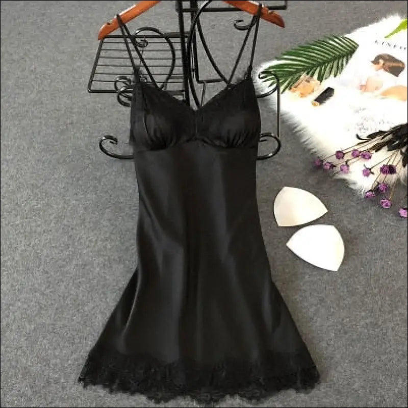 Eprolo Lingerie - Sexy Zijde Look Nachtkleding in Polyester - lace zwart / M - Lingerie