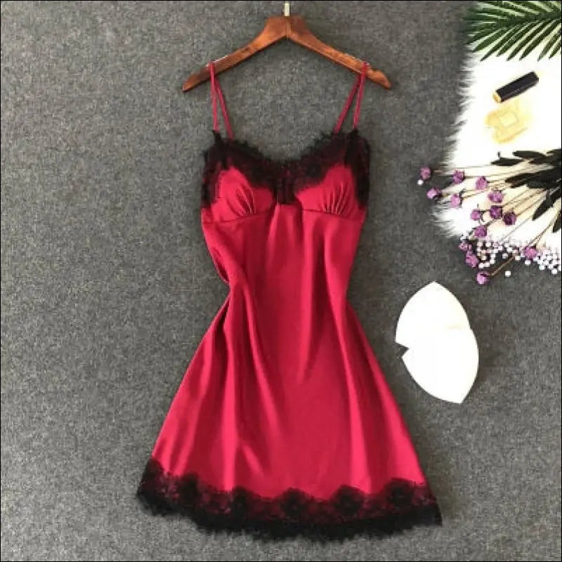 Eprolo Lingerie - Sexy Zijde Look Nachtkleding in Polyester - lak wijn rood / M - Lingerie