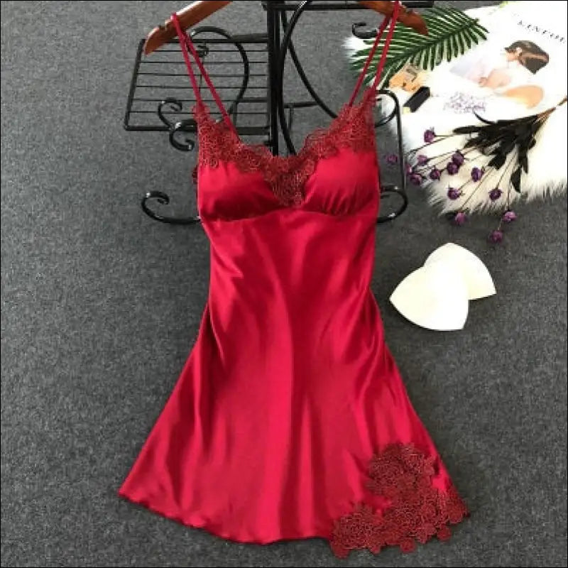 Eprolo Lingerie - Sexy Zijde Look Nachtkleding in Polyester - wijn rood floral / M - Lingerie