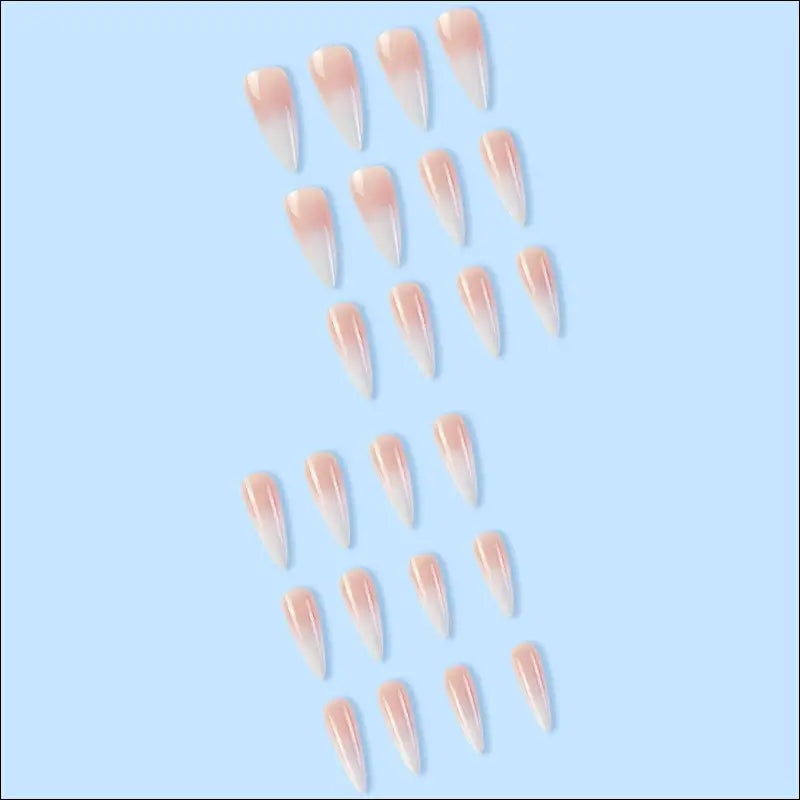 Eprolo Milky White Powder Gradient Long Drop-shaped Manicure Fake Nail Patch