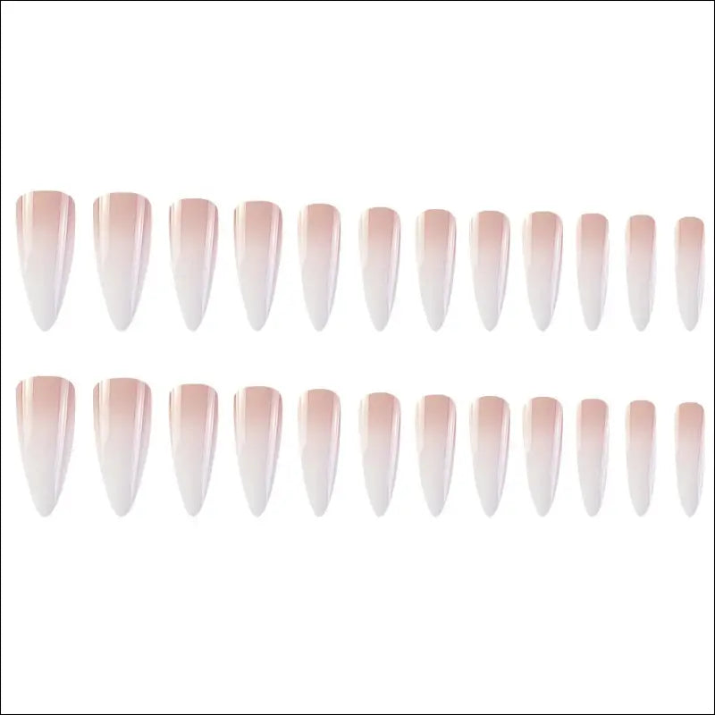 Eprolo Milky White Powder Gradient Long Drop-shaped Manicure Fake Nail Patch