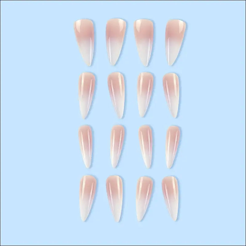 Eprolo Milky White Powder Gradient Long Drop-shaped Manicure Fake Nail Patch