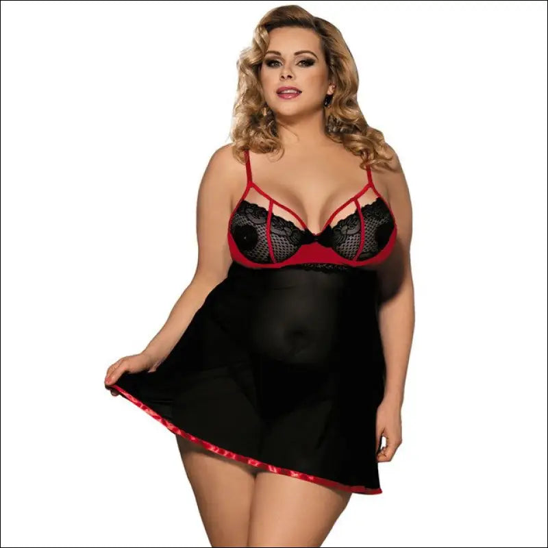 Eprolo Plus Size Nachtjapon - Kantlook Maat 6XL - Red black / M