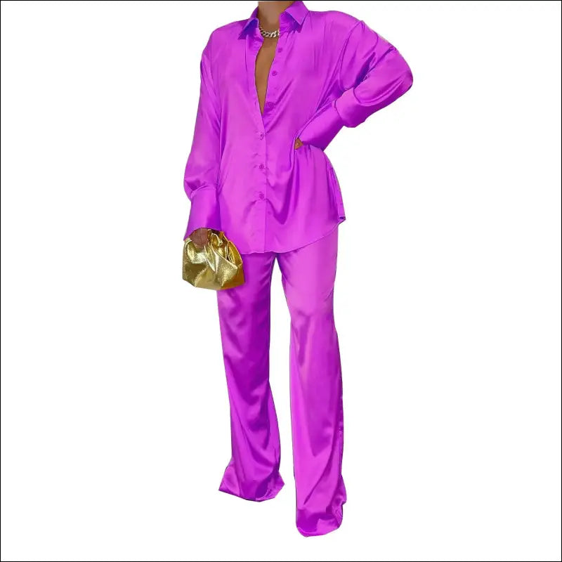 Eprolo Satin Dames Matching Set - Elegant Lang Shirt