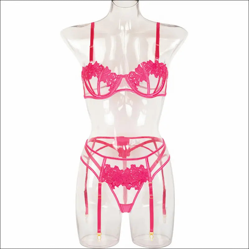 Eprolo Sexy Hollow Lingerie Set - 3-delige Set - S / Pink