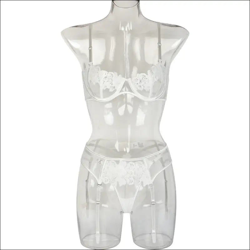 Eprolo Sexy Hollow Lingerie Set - 3-delige Set - S / White