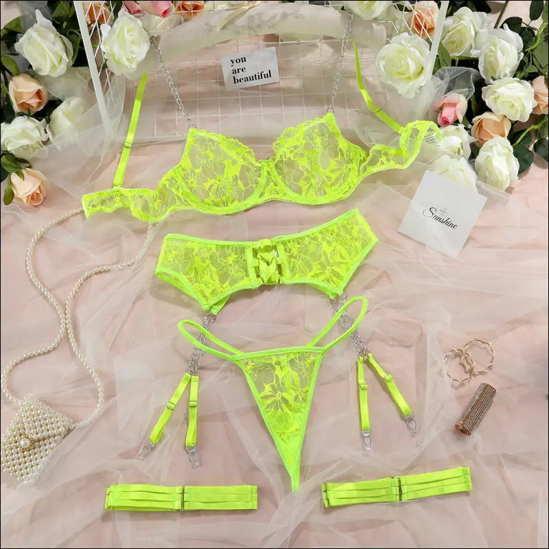 Eprolo Sexy Kanten Lingerie Set - Role Play Polyester - Fluorescent yellow / S