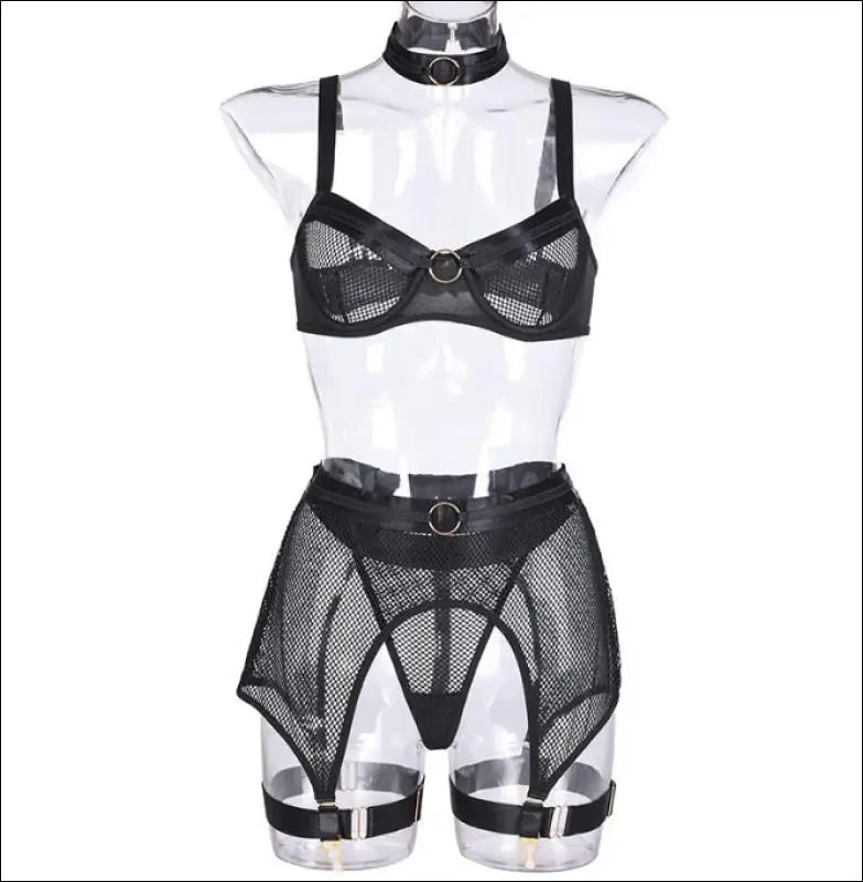 Eprolo Sexy Lingerie Set van 4 stuks - Net Gaas Polyester - Black / S