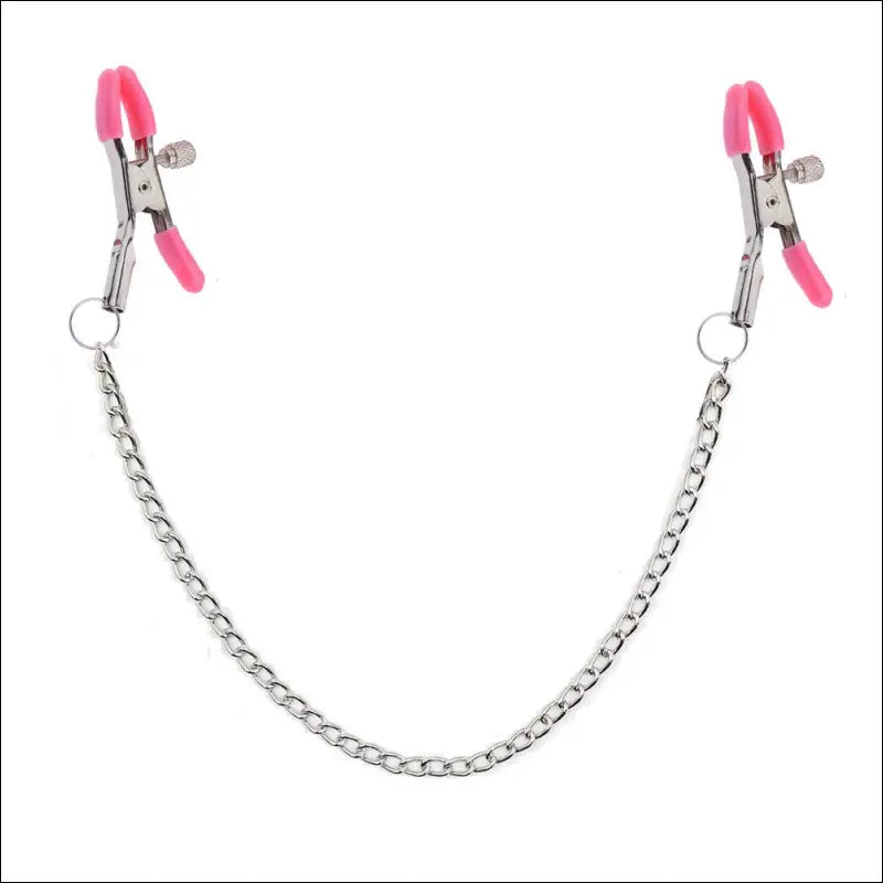 Eprolo Stainless Steel Male Chastity Device - Black Hoof Clip Double Head - Pink Clip + Silver Chain