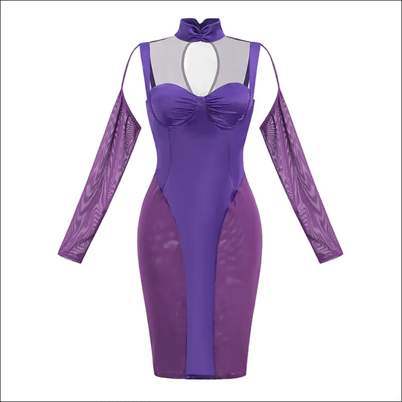 Eprolo Suspender Mesh Satin Dress - Sexy Slim Fit High Waist - Purple / XS