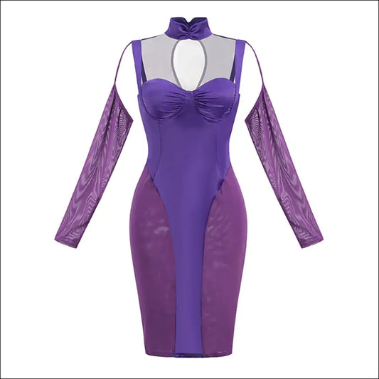 Eprolo Suspender Mesh Satin Dress - Sexy Slim Fit High Waist - Purple / XS