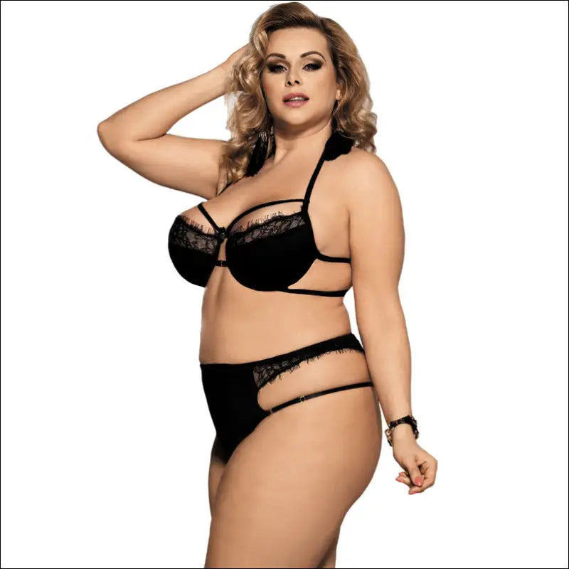 Eprolo Vrouwen Plus Size Sexy Bra Set - Zwarte Kant Lingerie