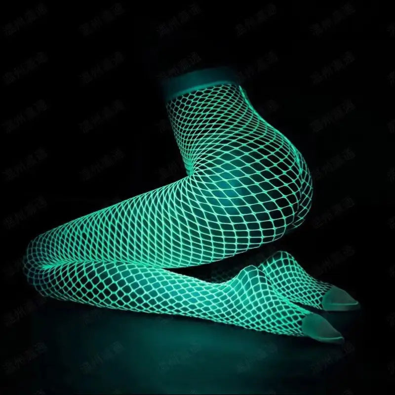 Glow In The Dark Pantyhouse Sexy Lingerie - Hollow Mesh & Fishnet