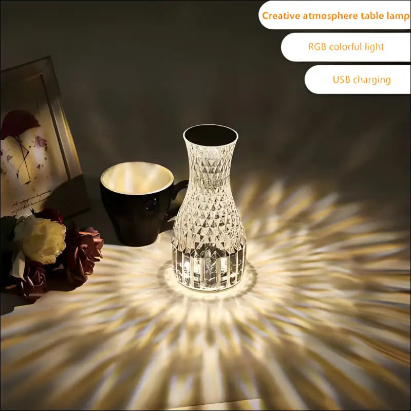 LED Crystal Vase Lamp - Romantic Bedside Light USB Charging