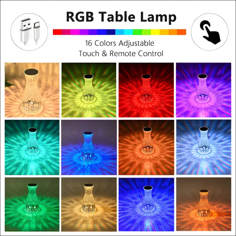 LED Crystal Vase Lamp - Romantic Bedside Light USB Charging