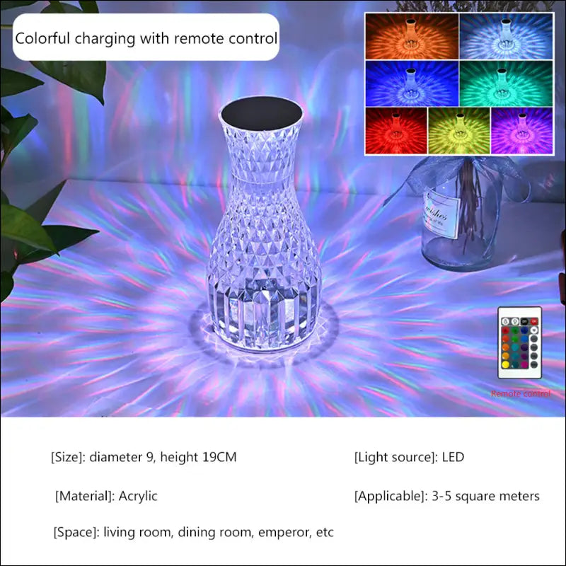 LED Crystal Vase Lamp - Romantic Bedside Light USB Charging - Charge 16 color remote control