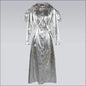 Nerazzurri Herfst Maxi Luxury Jas - Elegant Chic Silver Gold Shiny - Silver / XS