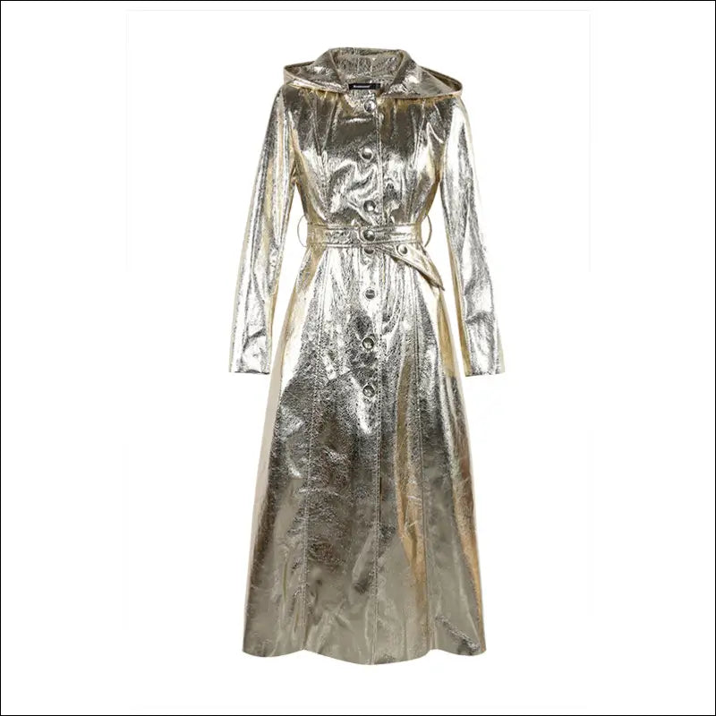 Nerazzurri Herfst Maxi Luxury Jas - Elegant Chic Silver Gold Shiny - Gold / XS