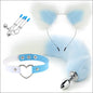 Pluche Beginnerset SM 4 PCS - Buttplug Tepelklemmen Halsband - Blue&White B