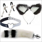 Pluche Beginnerset SM 4 PCS - Buttplug Tepelklemmen Halsband - Black White