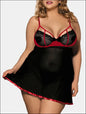 Plus Size Babydoll Lingerie - Mesh Kant Versiering - eprolo - BLACK / 1X