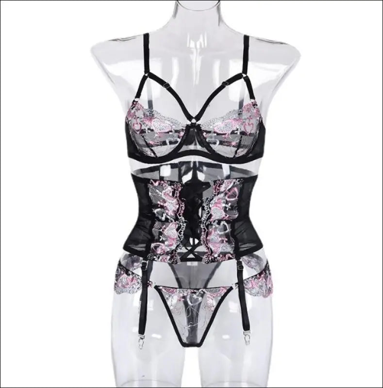 Set van 3 Corset BH en Slip met Kant - Verleidelijke Afwerking