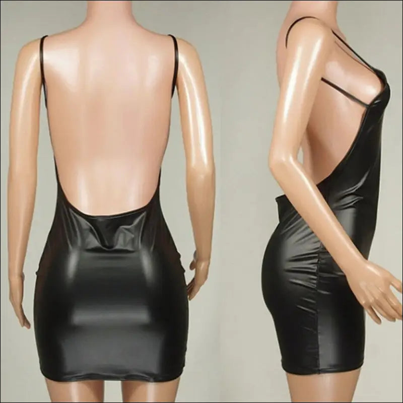 Sexy Faux Leren Jurk - Zwart Bodycon Club Party Dress