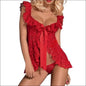 Sexy Kanten Set met G-String - Eprolo Spandex + Mesh + Kant - Red / M