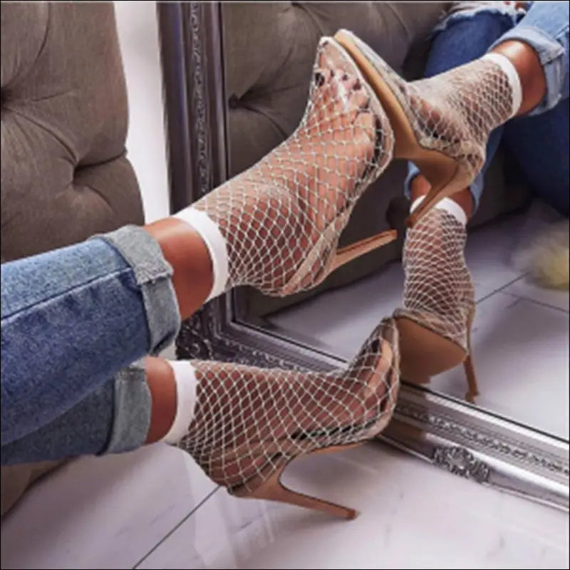 Sexy Pointed Toe Heels Summer Sandals - Eprolo Fishnet Mesh High Heel