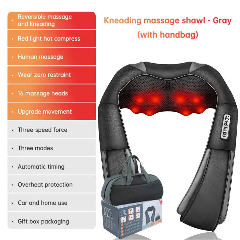 SKG Kneedmassage Shawl met Warmtefunctie en Opbergzak - Eprolo - R2B black gray / US