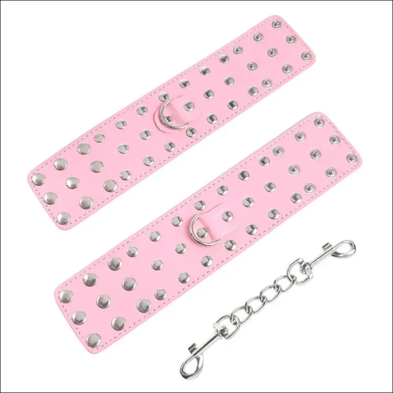 SM Flirten Handboeien - Erotische Enkelboeien in Leer Zwart - Pink Handcuffs