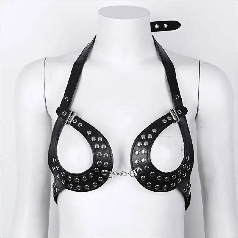 Vrouwen Sexy Gotische Open Cup Bra - Harness Lingerie in PU Leer - lingerie set