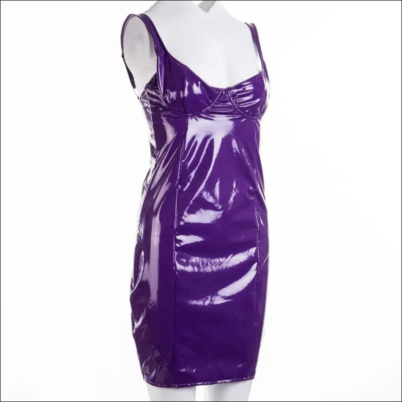 Zwarte Sexy Latex Leren Strakke Jurk Zonder Mouwen - Jurk